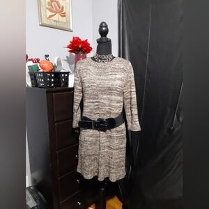 Notations Women's Sweater Dress With Belt Brown Tan 3/4 Sleeve Acrylic Size M